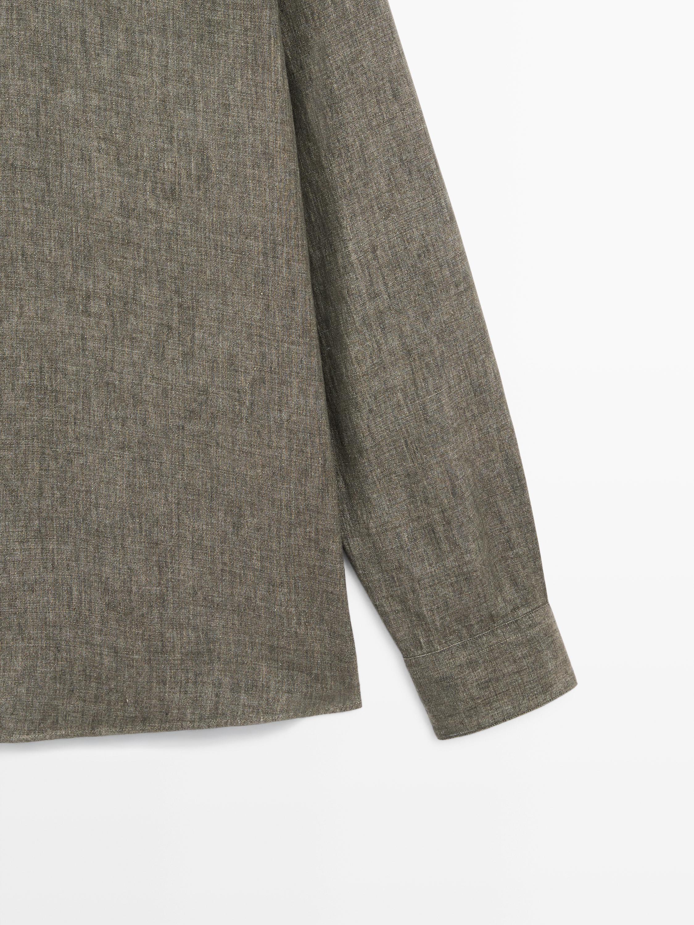 100% linen stand collar shirt